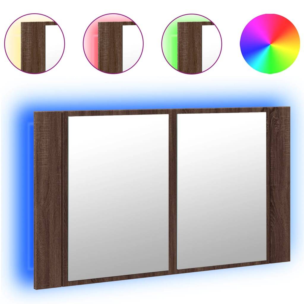 vidaXL LED-Spiegelschrank Braun Eichen-Optik 80x12x45 cm Acryl