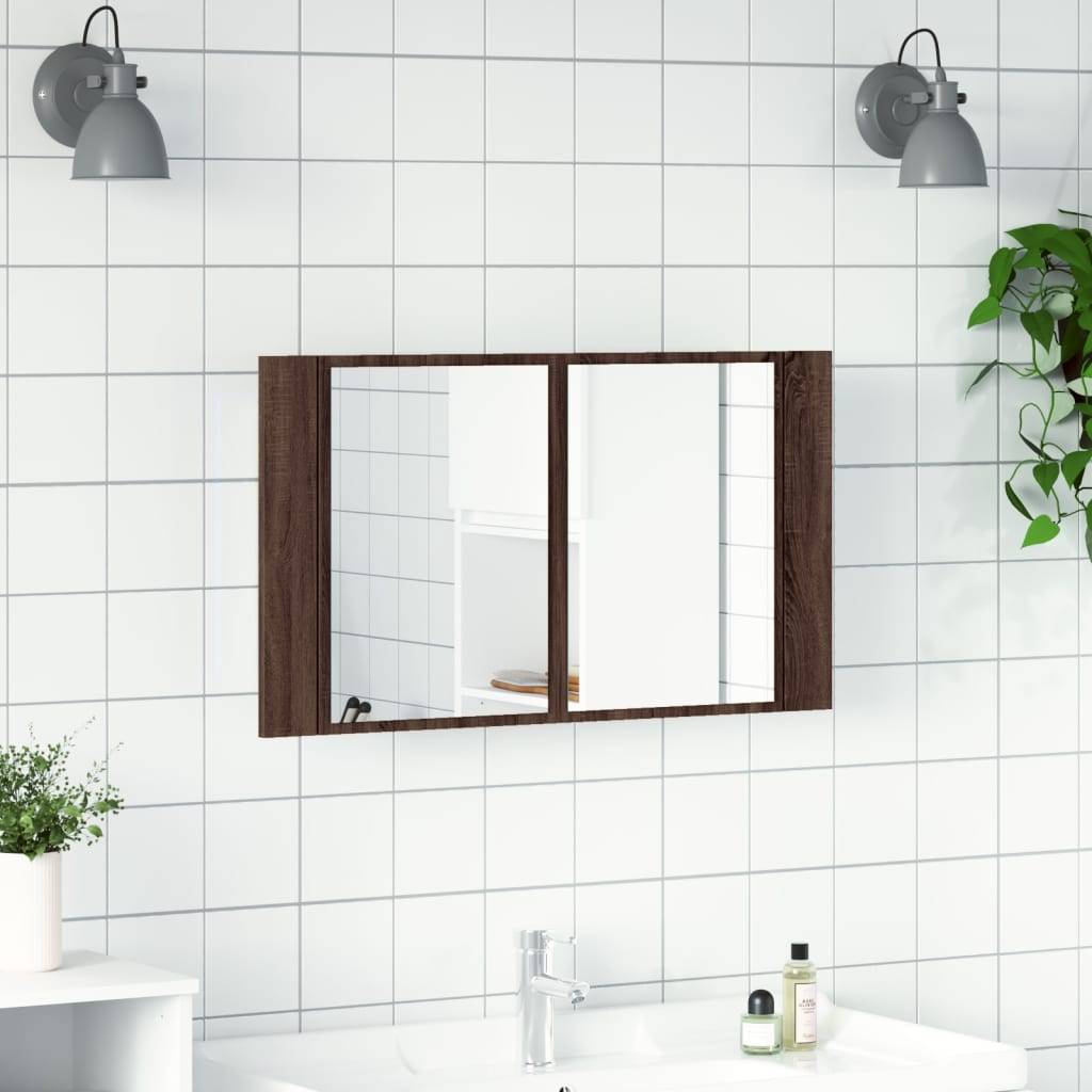 vidaXL LED-Spiegelschrank Braun Eichen-Optik 80x12x45 cm Acryl