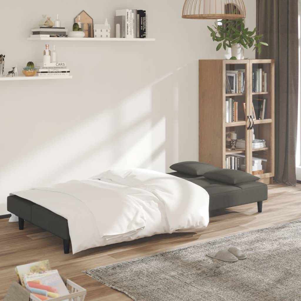 vidaXL Schlafsofa 2-Sitzer mit 2 Kissen Dunkelgrau Samt