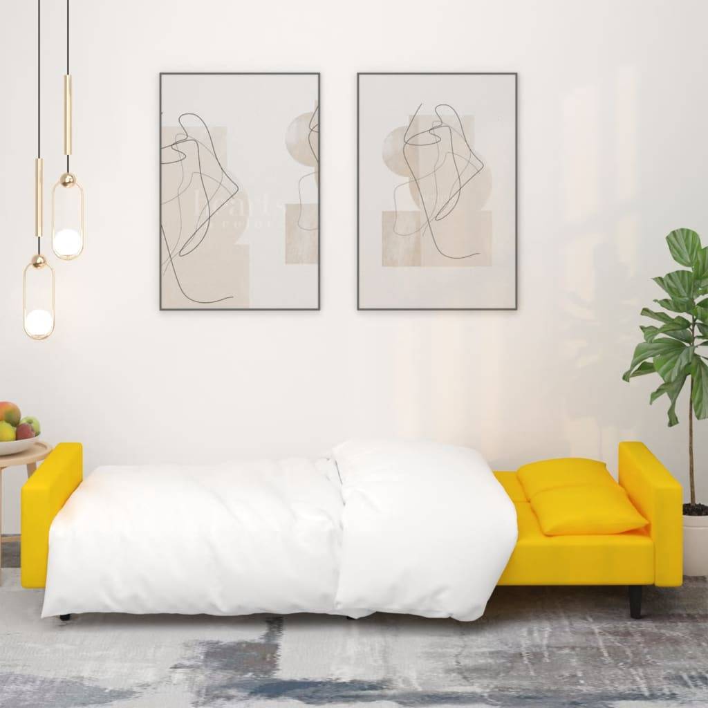 vidaXL Schlafsofa 2-Sitzer mit 2 Kissen Gelb Samt