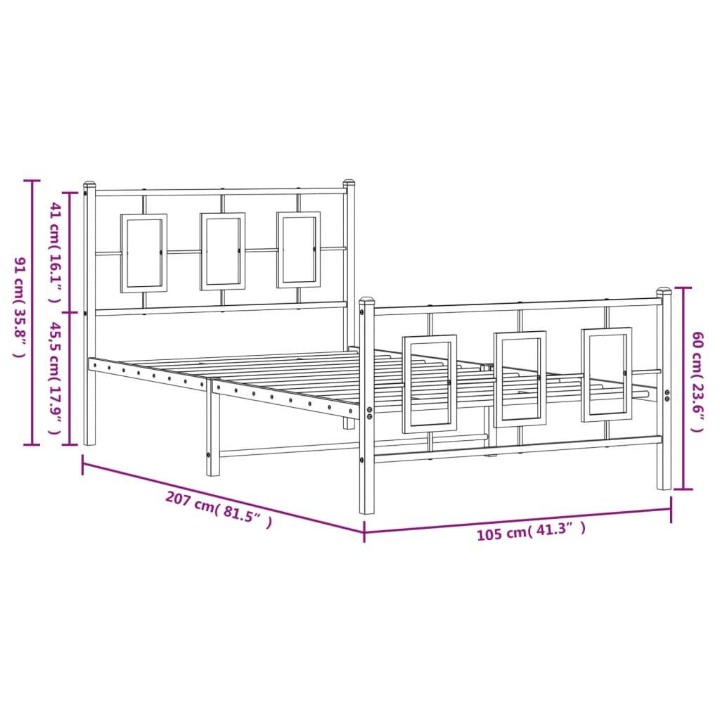 vidaXL Bettgestell mit Kopf- und Fußteil Metall Schwarz 100x200 cm