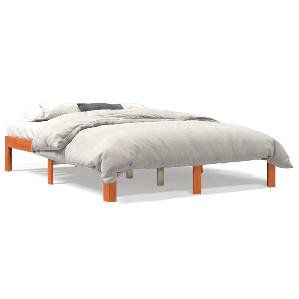 vidaXL Massivholzbett ohne Matratze Wachsbraun 135x190 cm Kiefernholz