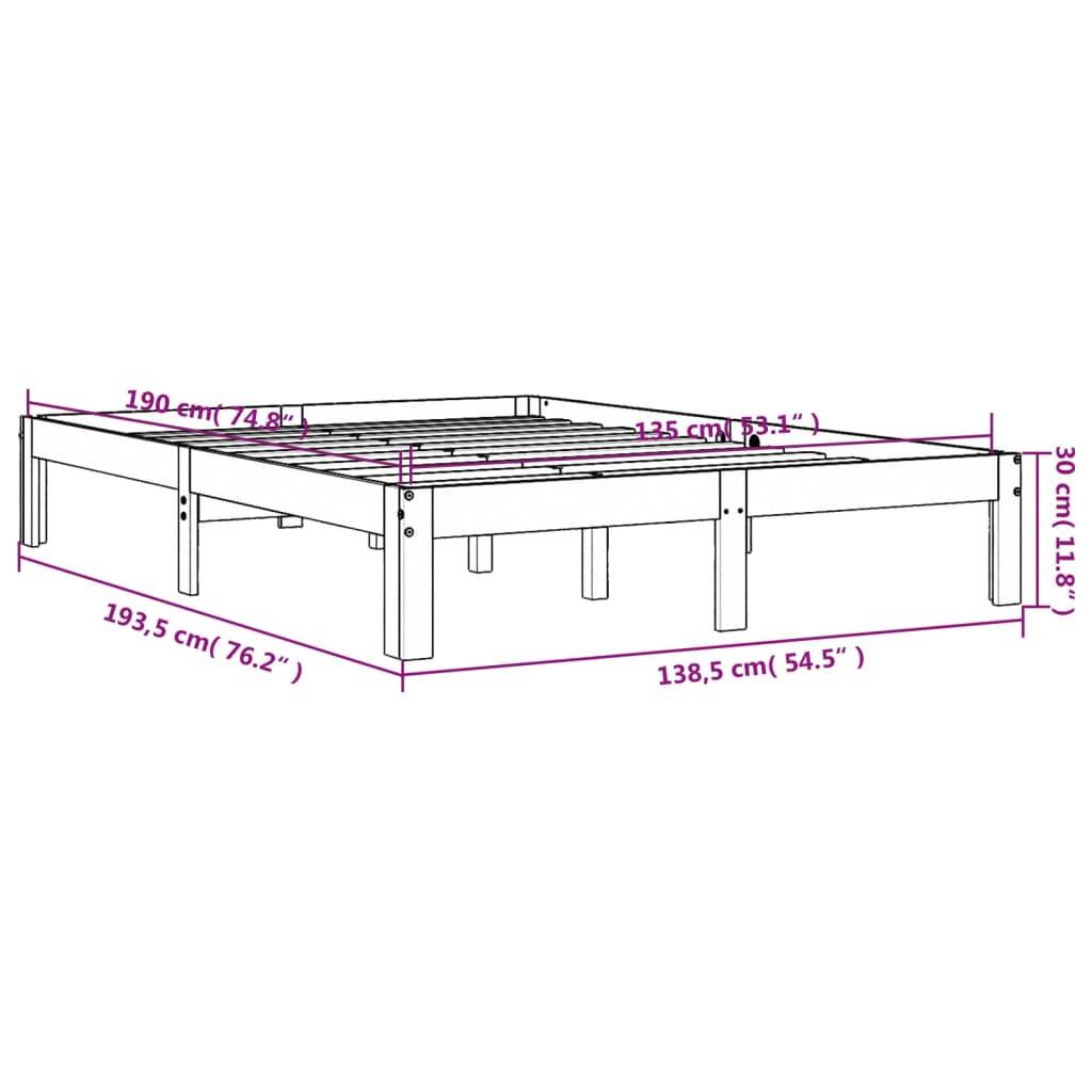 vidaXL Massivholzbett ohne Matratze Wachsbraun 135x190 cm Kiefernholz