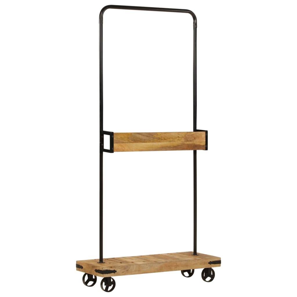 vidaXL Kleiderständer mit Rollen 90x35x190 cm Massivholz Mango Eisen