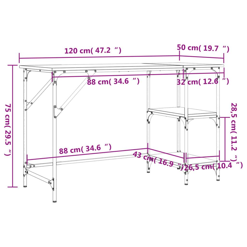 vidaXL Schreibtisch Räuchereiche 120x50x75 cm Metall Holzwerkstoff
