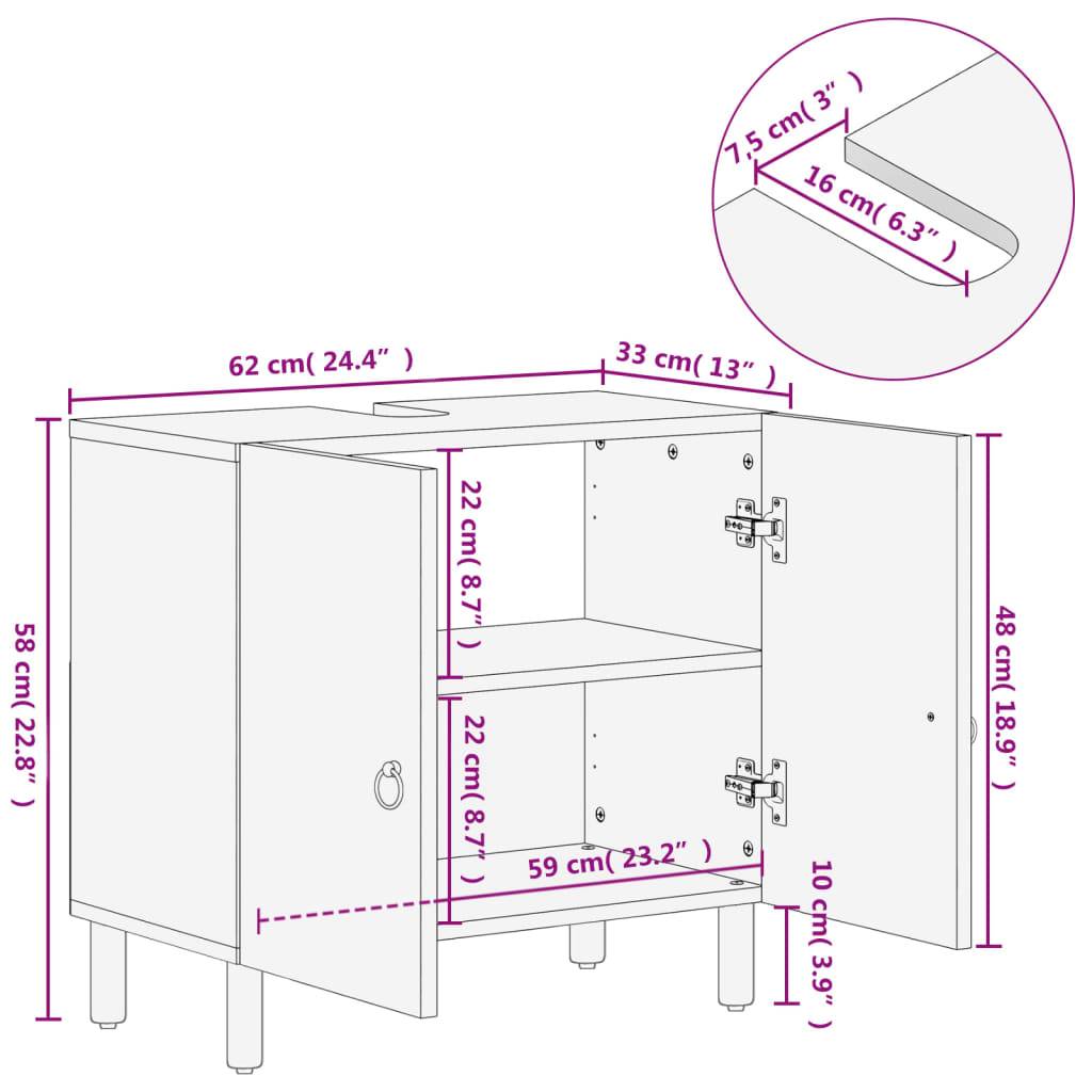 vidaXL Waschbeckenunterschrank 62x33x58 cm Massivholz Mango