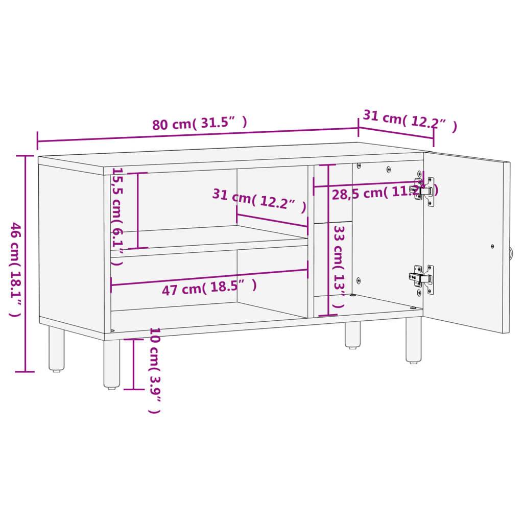 vidaXL TV-Schrank 80x31x46 cm Massivholz Mango
