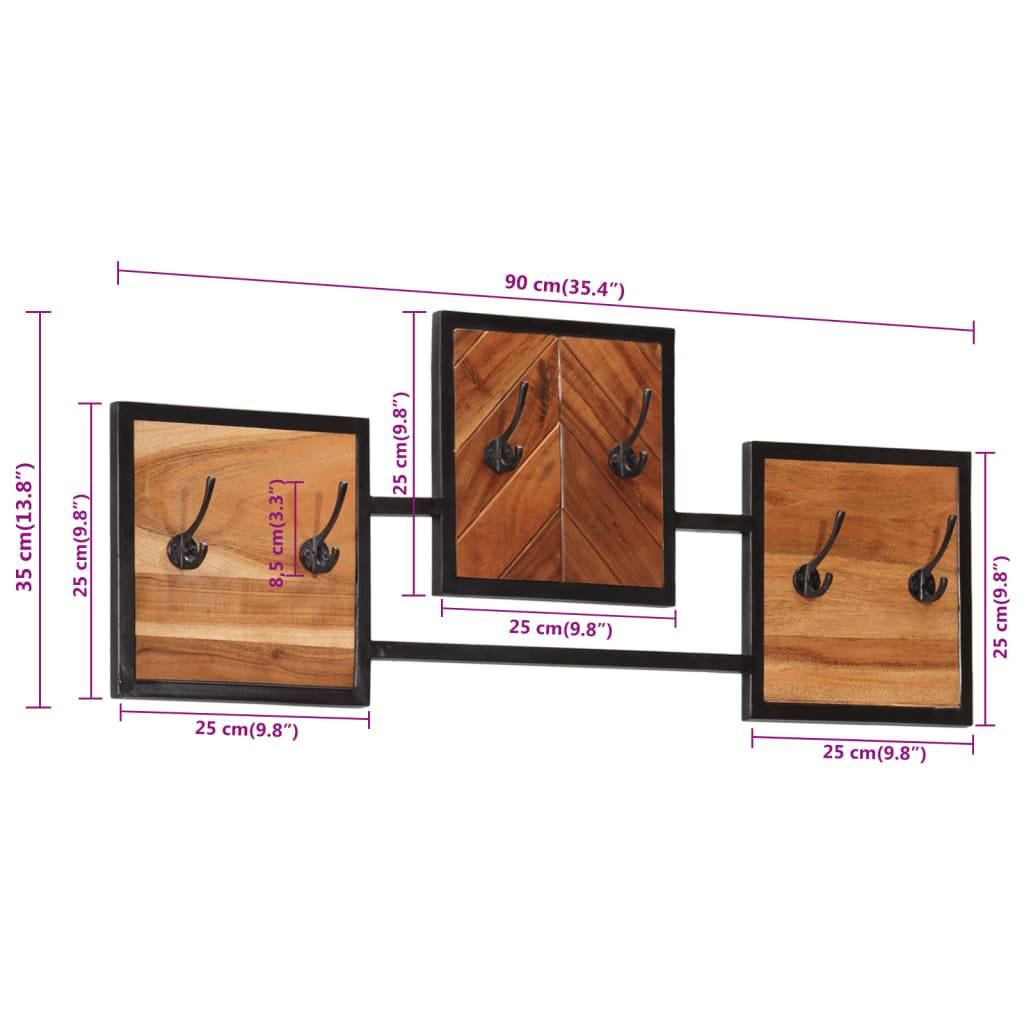vidaXL Wandgarderobe 90x1x35 cm Massivholz Akazie und Eisen