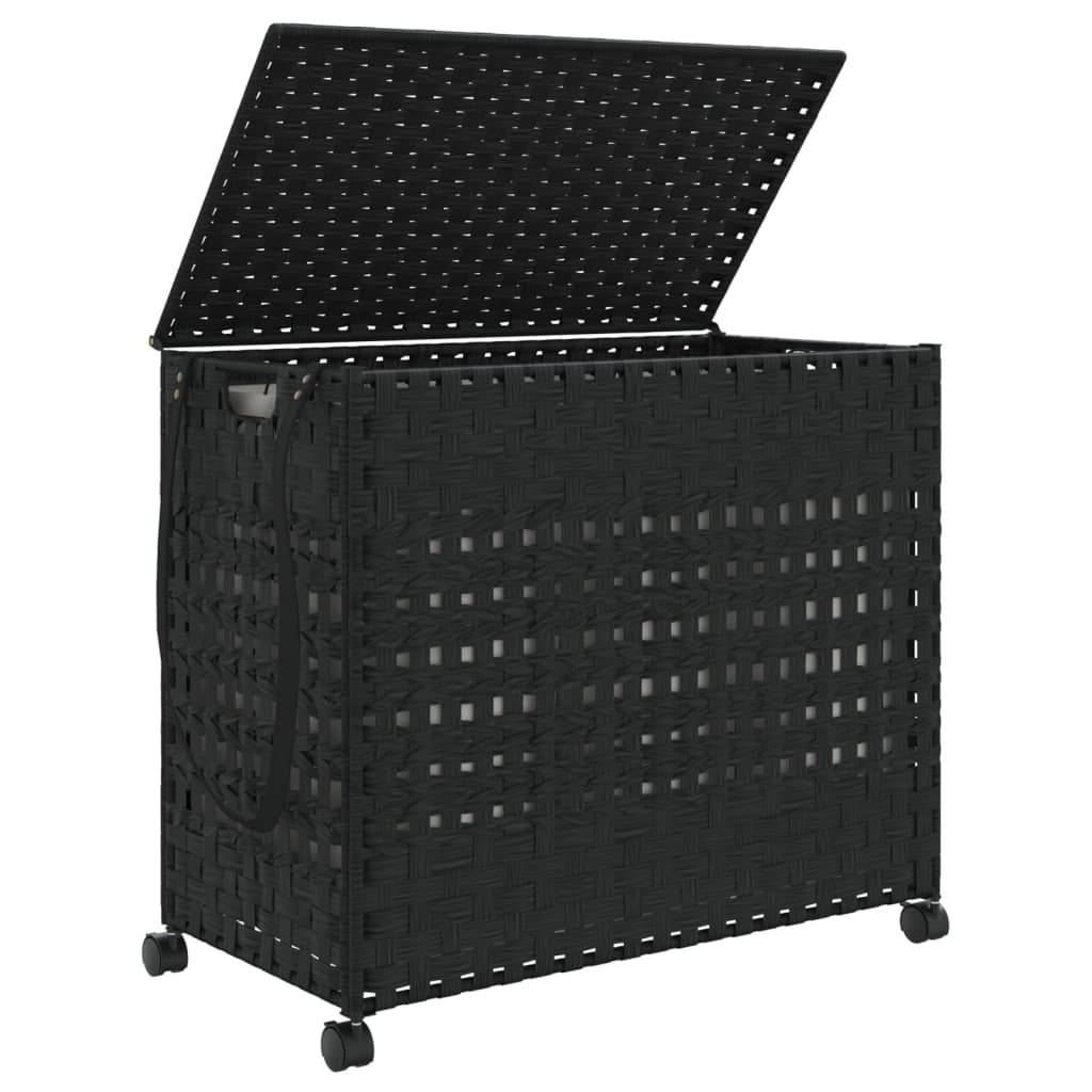 vidaXL Wäschekorb mit Rollen Schwarz 66x35x60 cm Rattan