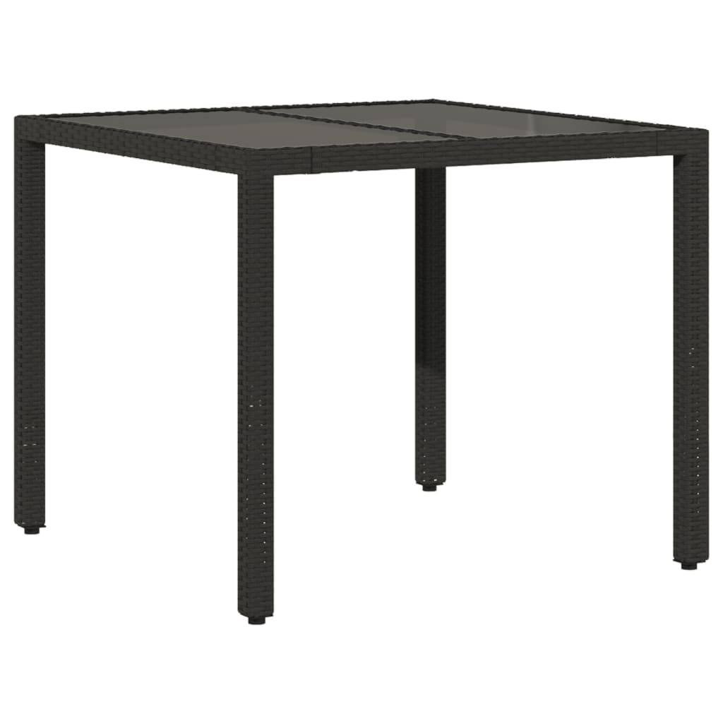 vidaXL Gartentisch mit Glasplatte Schwarz 90x90x75 cm Poly Rattan
