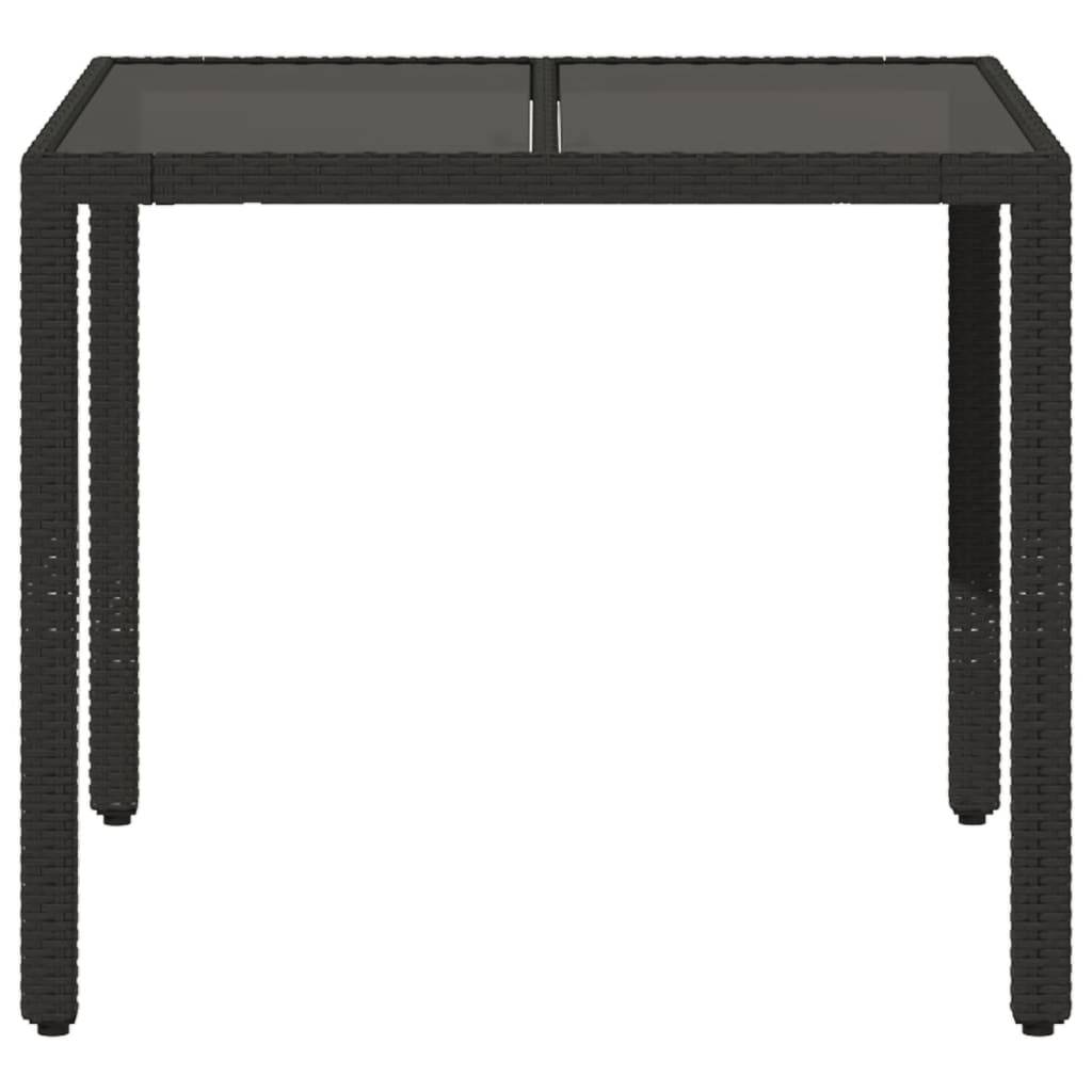vidaXL Gartentisch mit Glasplatte Schwarz 90x90x75 cm Poly Rattan