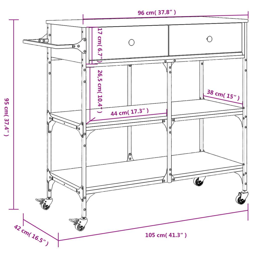 vidaXL Küchenwagen Räuchereiche 105x42x95 cm Holzwerkstoff
