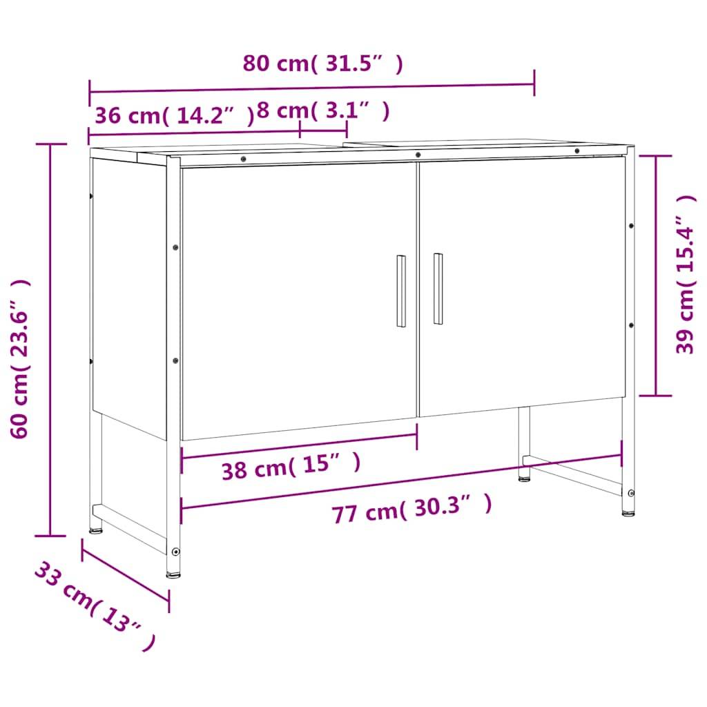 vidaXL Waschbeckenunterschrank Räuchereiche 80x33x60 cm Holzwerkstoff