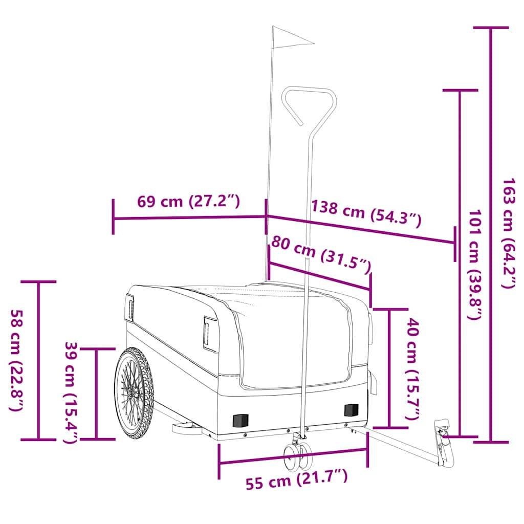 vidaXL Fahrradanhänger Schwarz und Blau 45 kg Eisen