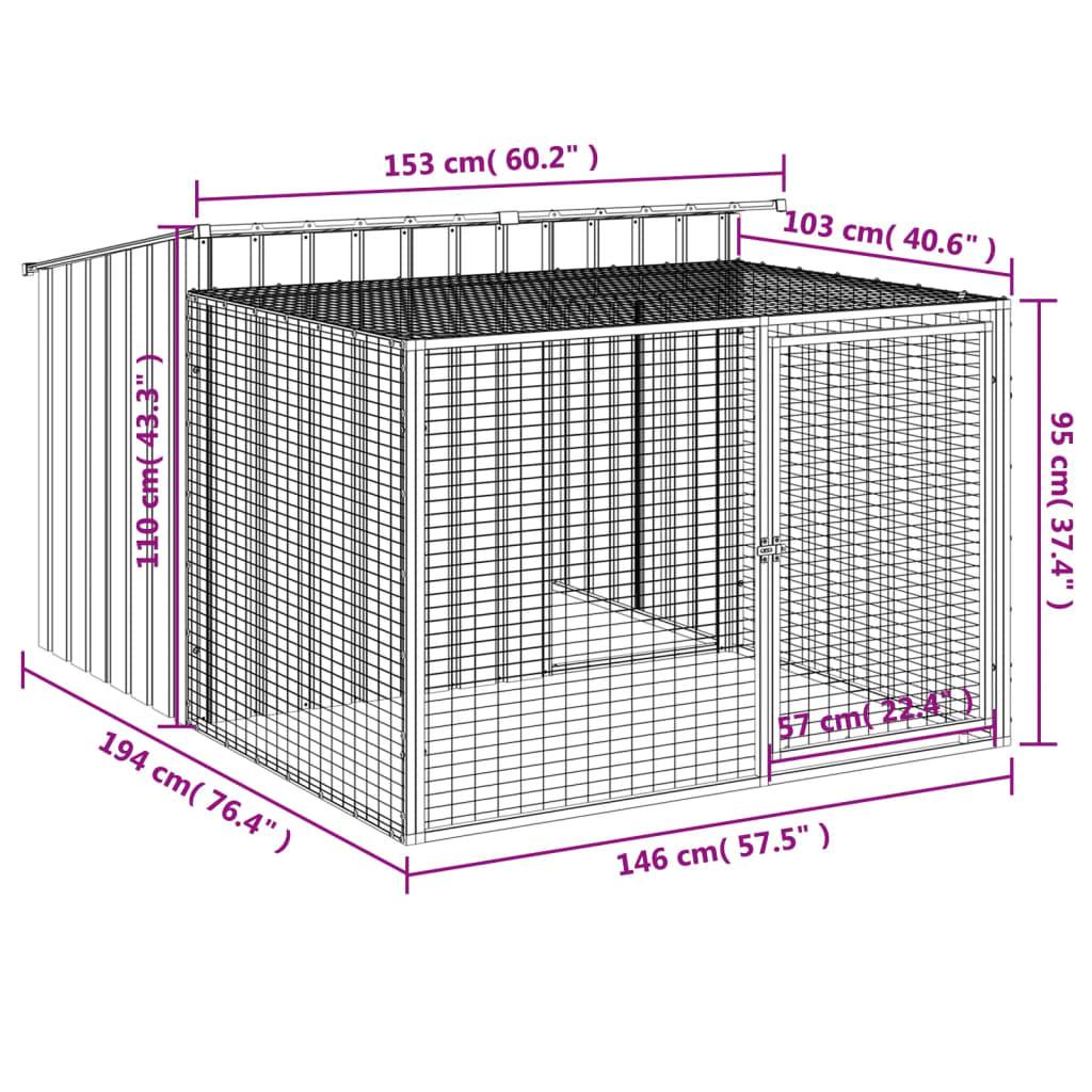 vidaXL Hundehütte mit Auslauf Anthrazit 153x194x110cm Verzinkter Stahl