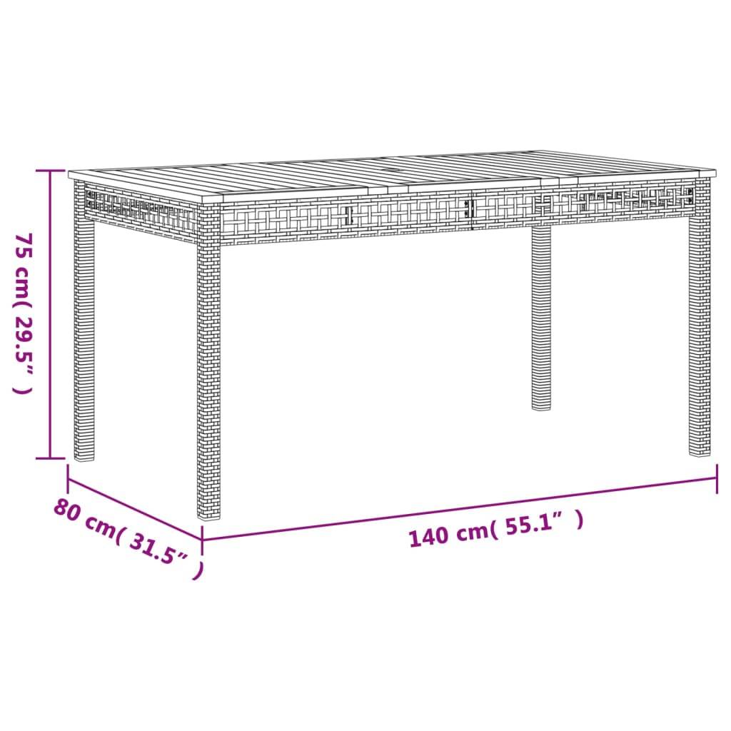 vidaXL Gartentisch Grau 140x80x75 cm Poly Rattan Akazienholz