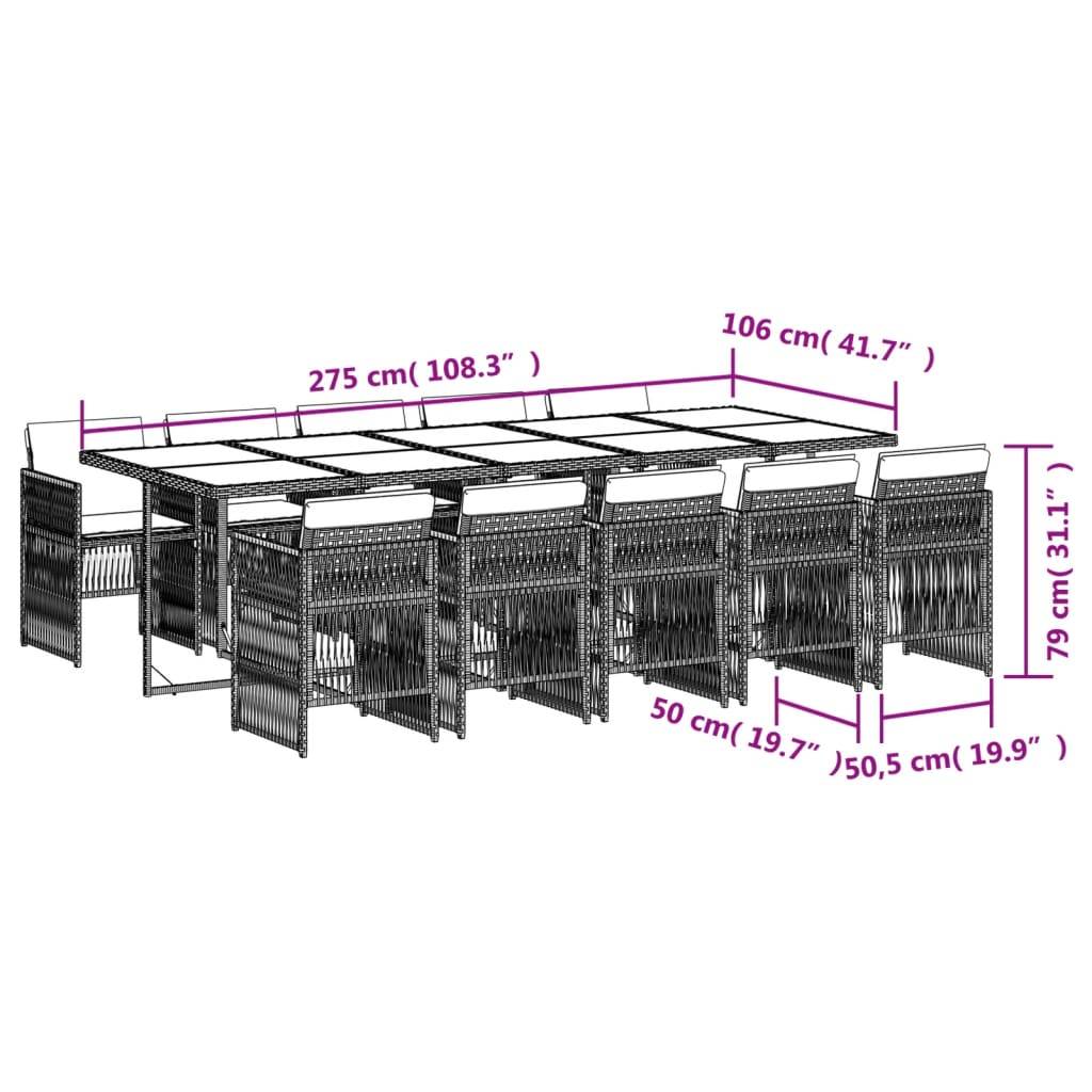 vidaXL 11-tlg. Garten-Essgruppe mit Kissen Hellgrau Poly Rattan