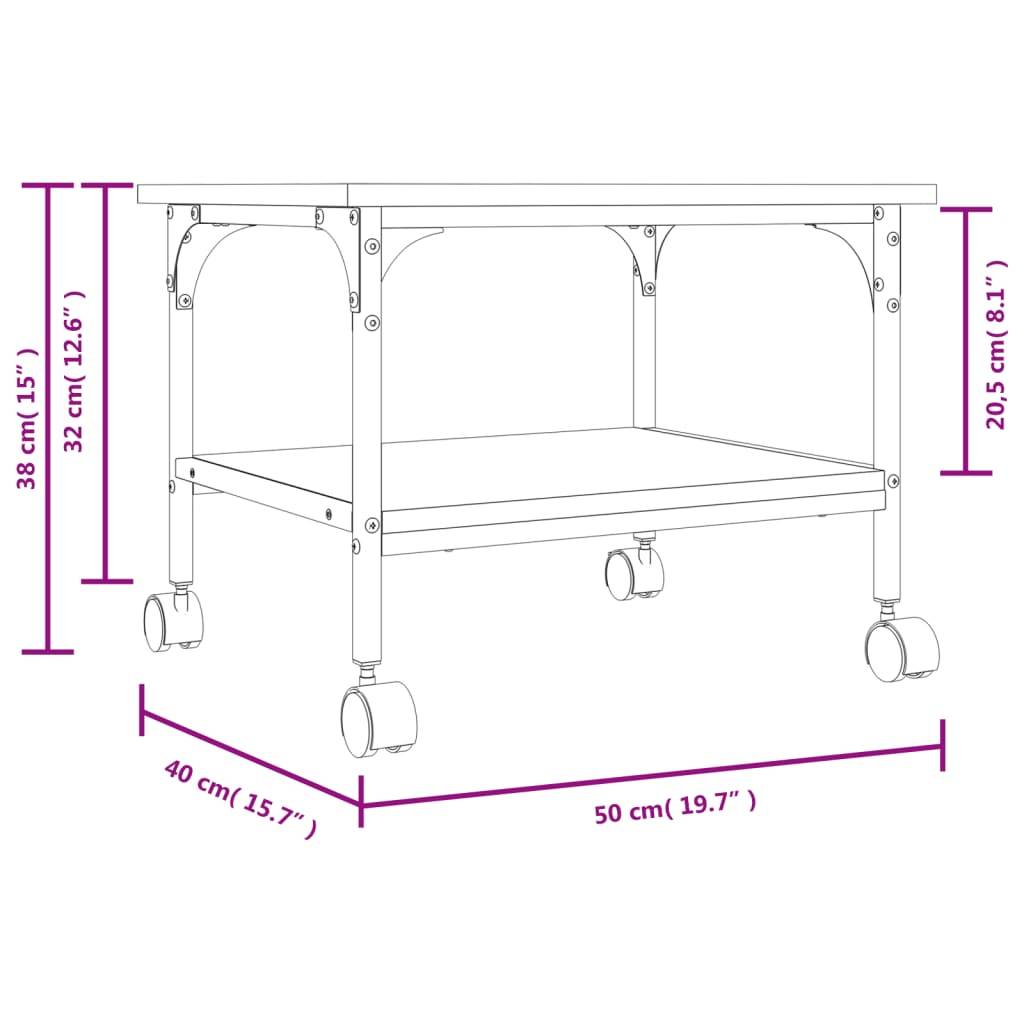 vidaXL Druckerständer 2 Ablagen Schwarz 50x40x38 cm Holzwerkstoff
