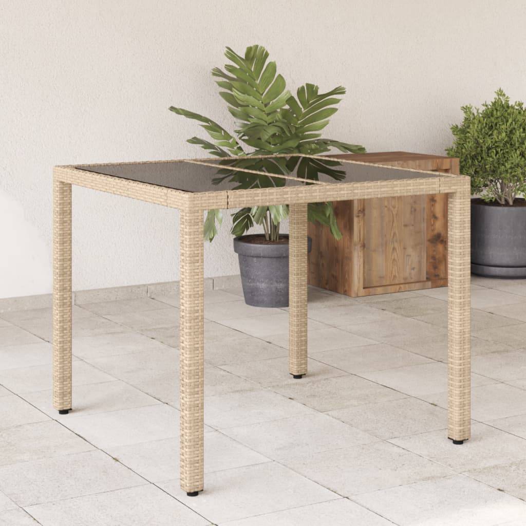 vidaXL Gartentisch mit Glasplatte Beige 90x90x75 cm Poly Rattan