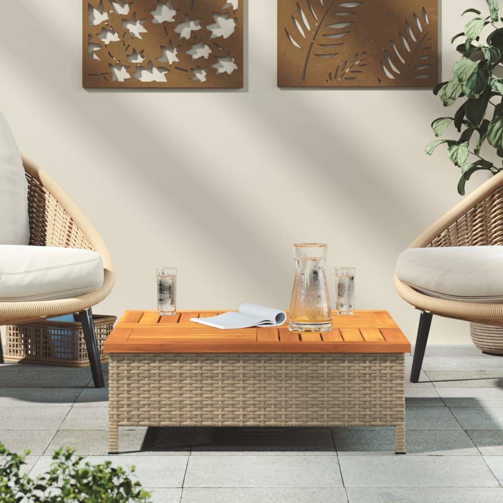 vidaXL Gartentisch Beige 70x70x25 cm Rattan und Akazienholz