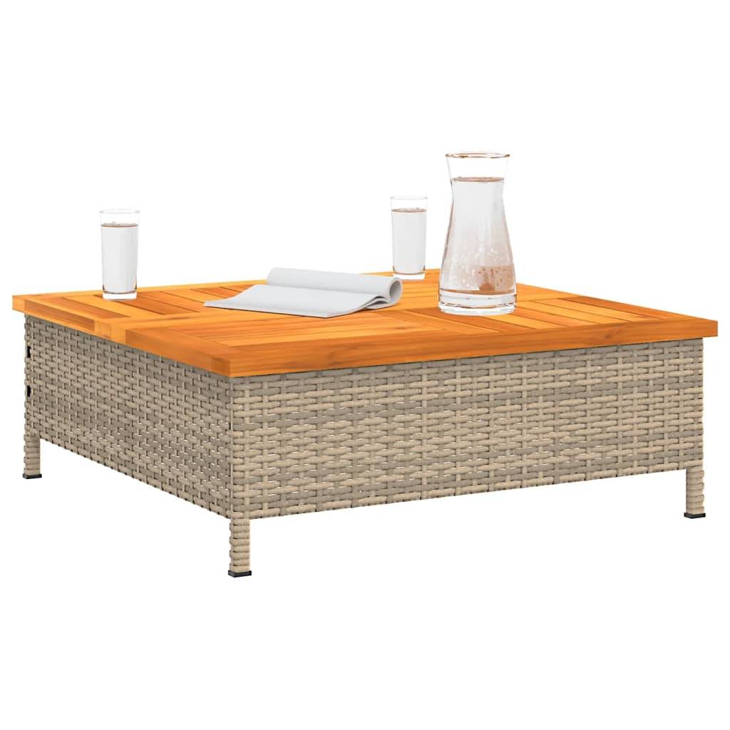 vidaXL Gartentisch Beige 70x70x25 cm Rattan und Akazienholz