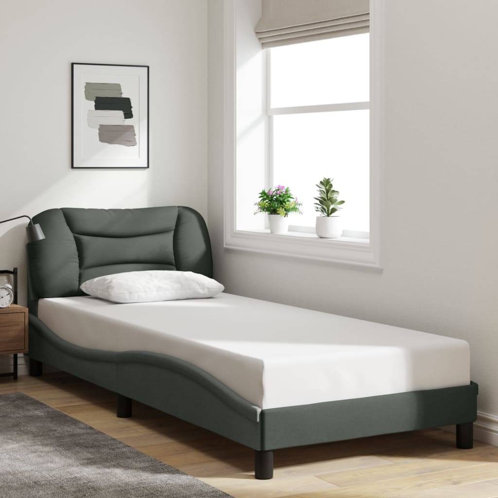 vidaXL Bettgestell ohne Matratze "Hvar" Dunkelgrau 90x200 cm Stoff
