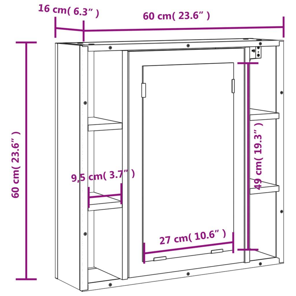 vidaXL Bad-Spiegelschrank Räuchereiche 60x16x60 cm Holzwerkstoff