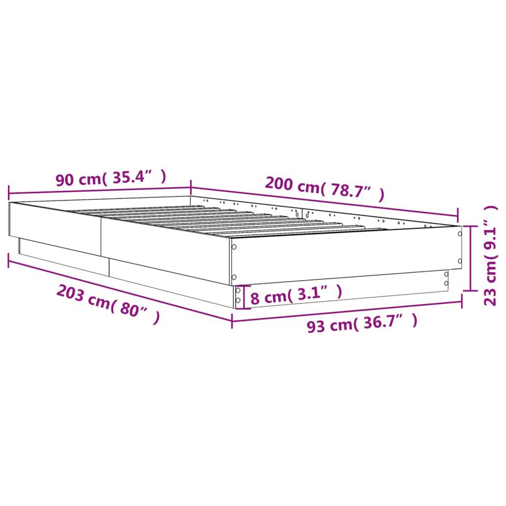 vidaXL Bettgestell mit LED Sonoma-Eiche 90x200 cm