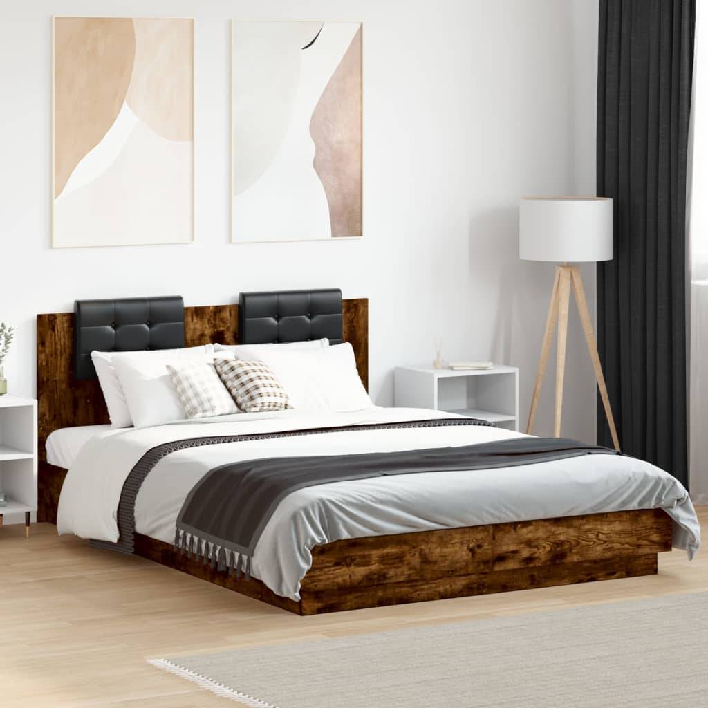 vidaXL Bettgestell mit Kopfteil Räuchereiche 120x200 cm Holzwerkstoff