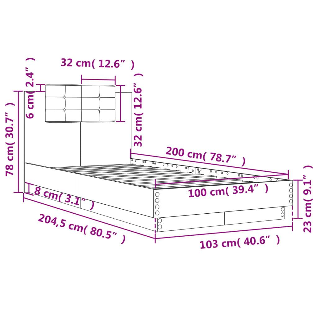 vidaXL Bettgestell mit Kopfteil & LED-Leuchten Sonoma-Eiche 100x200 cm
