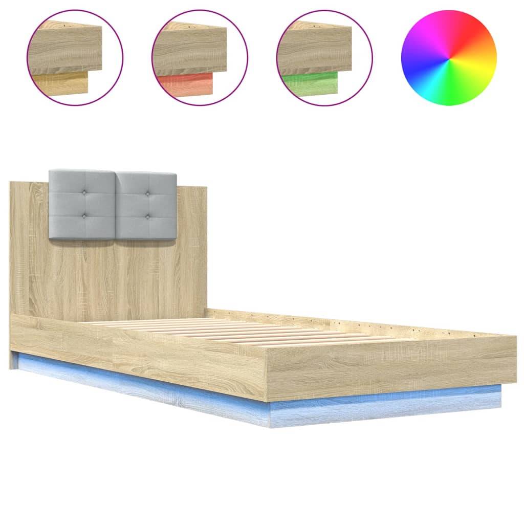 vidaXL Bettgestell mit Kopfteil & LED-Leuchten Sonoma-Eiche 100x200 cm