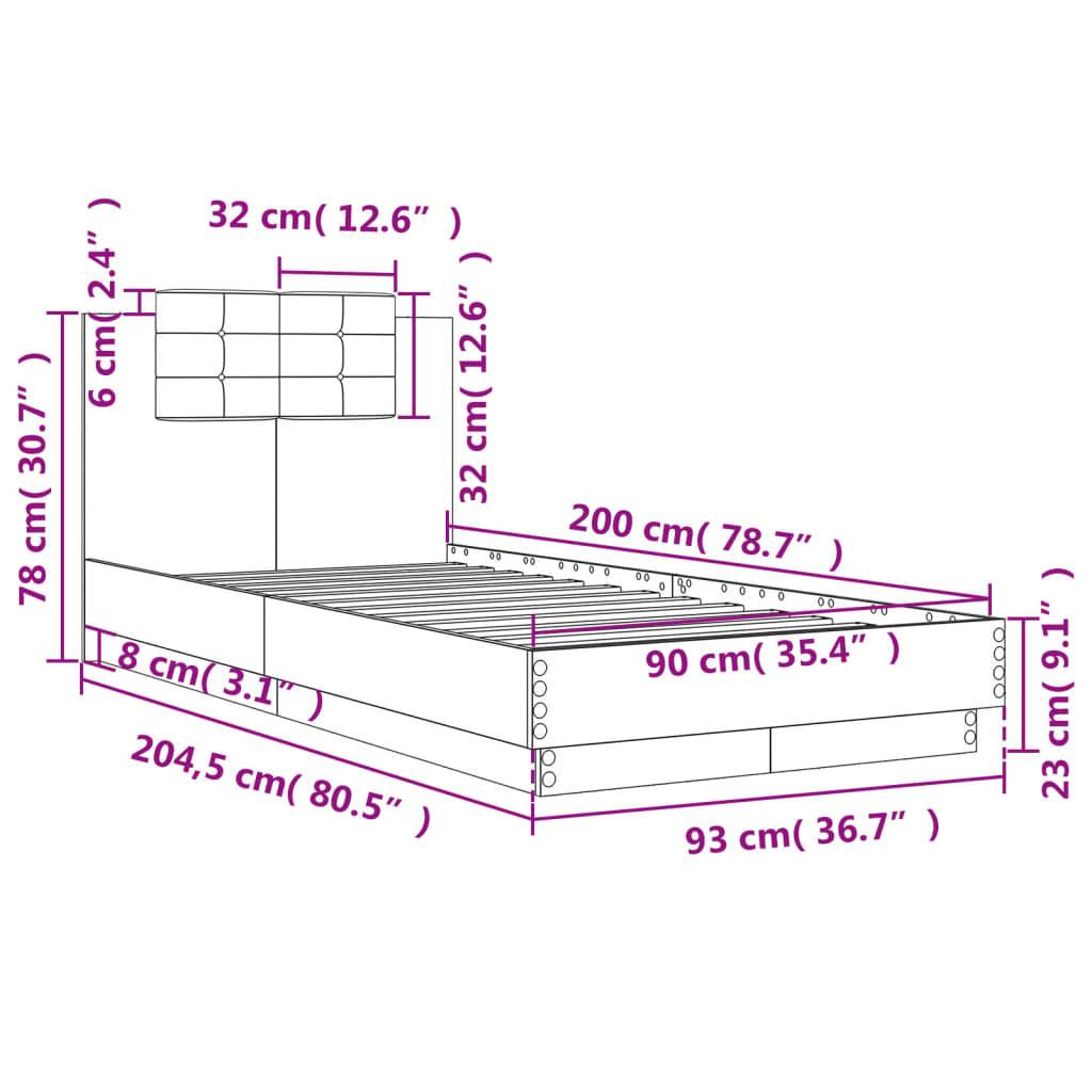 vidaXL Bettgestell mit Kopfteil Grau Sonoma 90x200 cm Holzwerkstoff