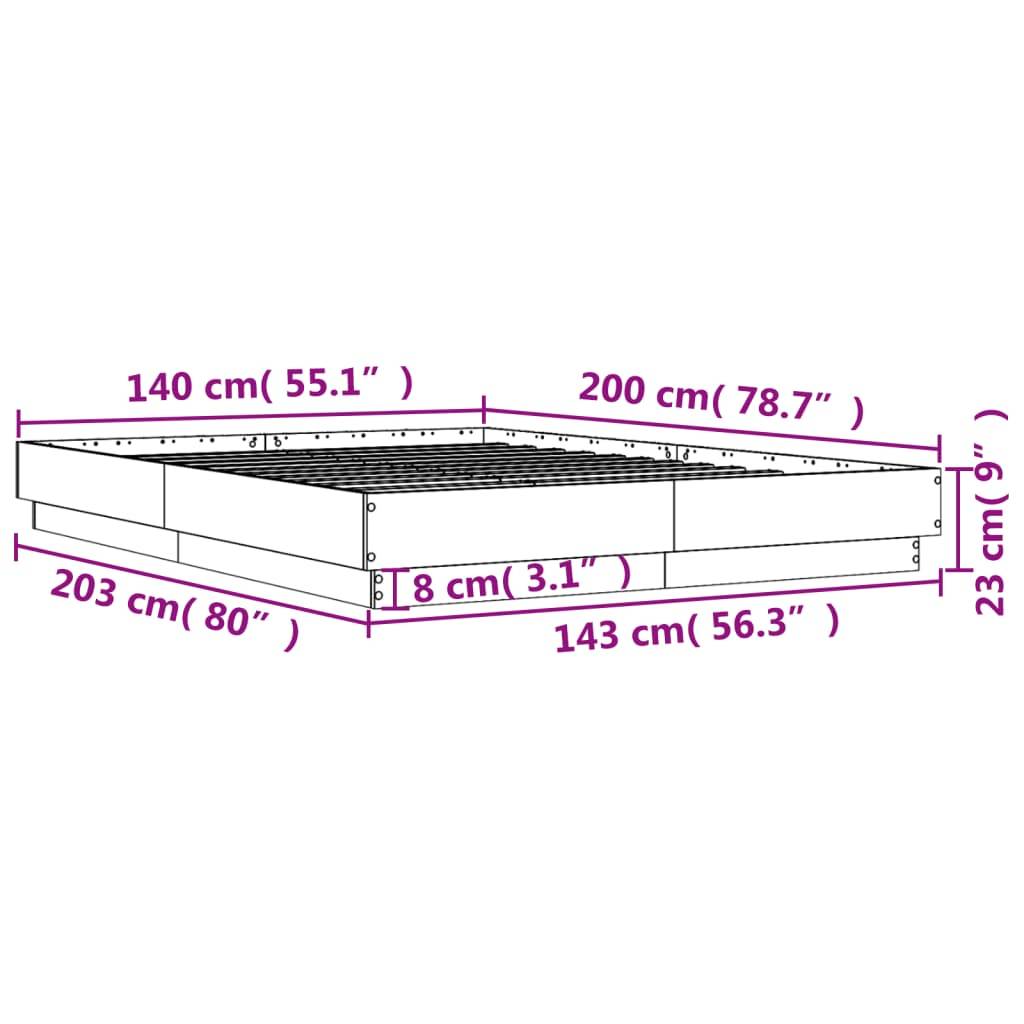 vidaXL Bettgestell Sonoma-Eiche 140x200 cm Holzwerkstoff