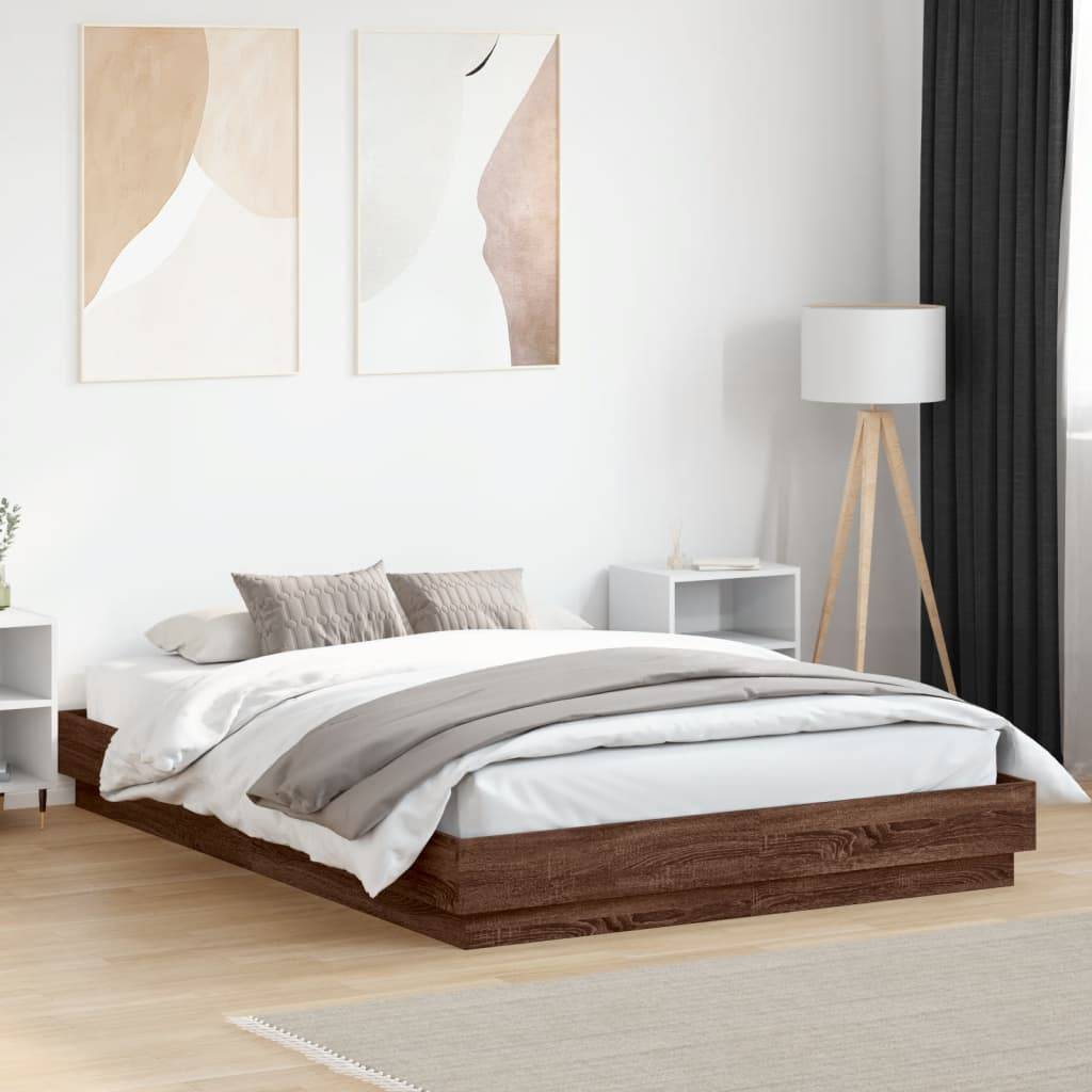 vidaXL Bettgestell mit LED Braun Eiche-Optik 120x200 cm