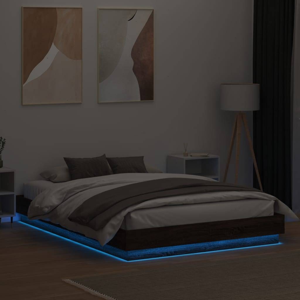 vidaXL Bettgestell mit LED Braun Eiche-Optik 120x200 cm
