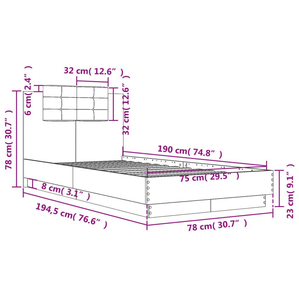 vidaXL Bettgestell mit Kopfteil Sonoma-Eiche 75x190 cm Holzwerkstoff