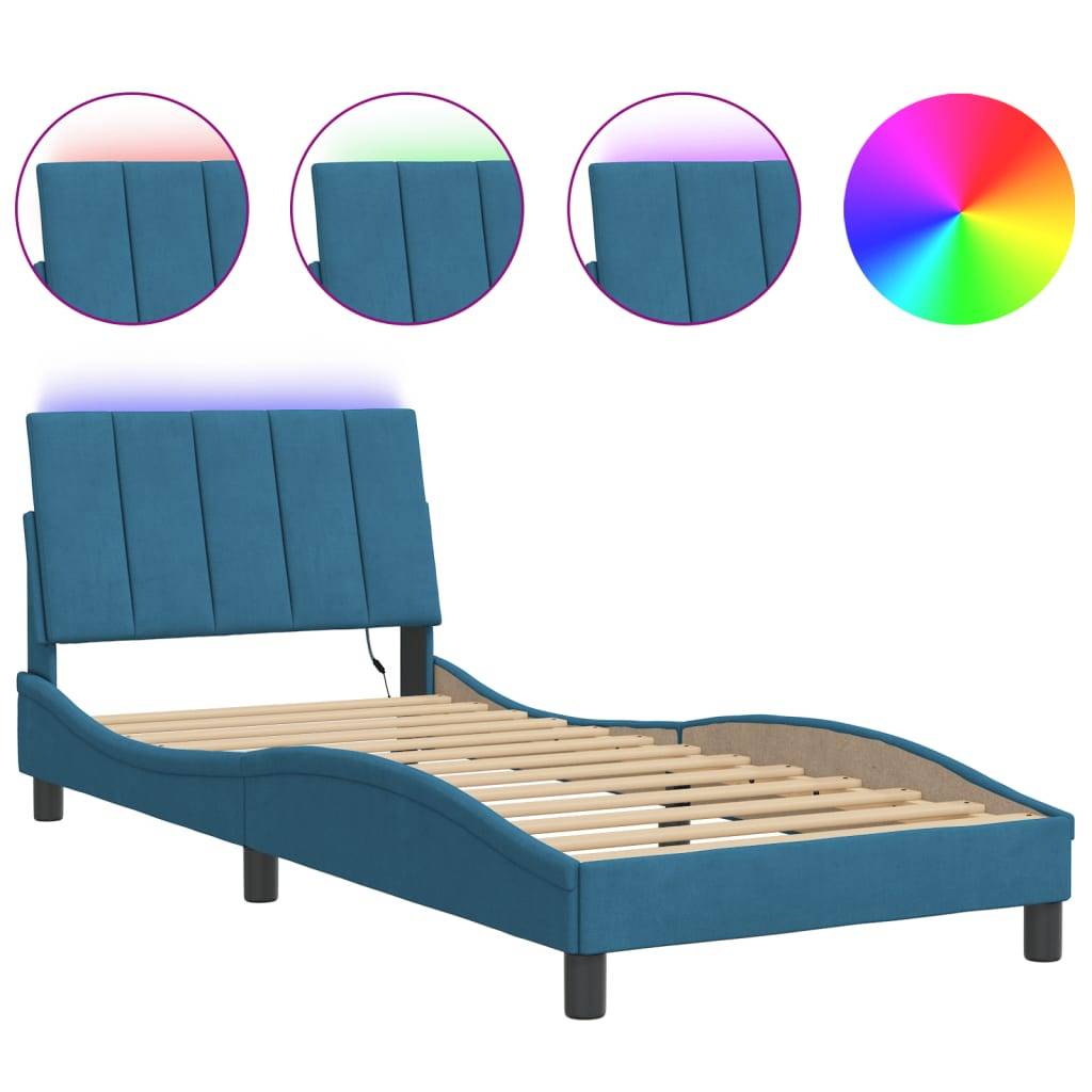 vidaXL Bettgestell mit LED ohne Matratze "Hanko" Blau 80x200 cm Samt