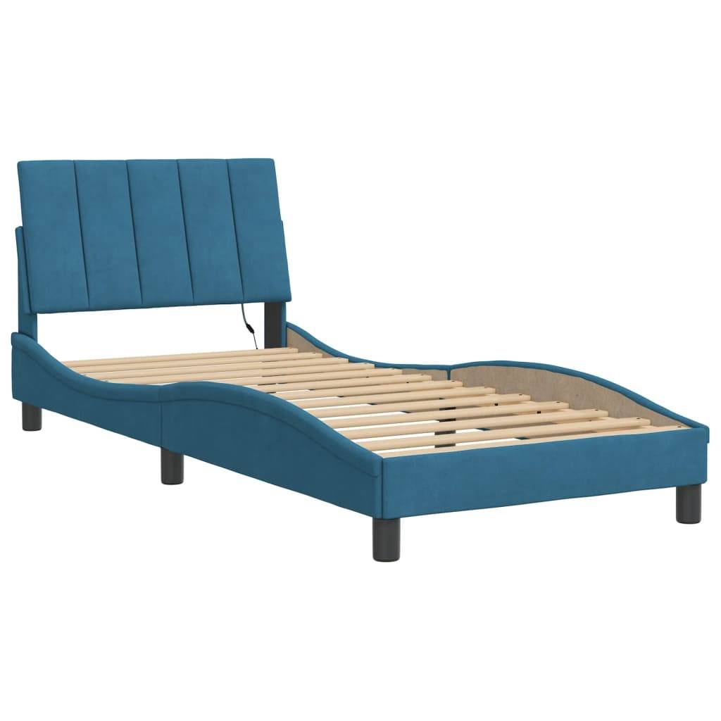 vidaXL Bettgestell mit LED ohne Matratze "Hanko" Blau 80x200 cm Samt