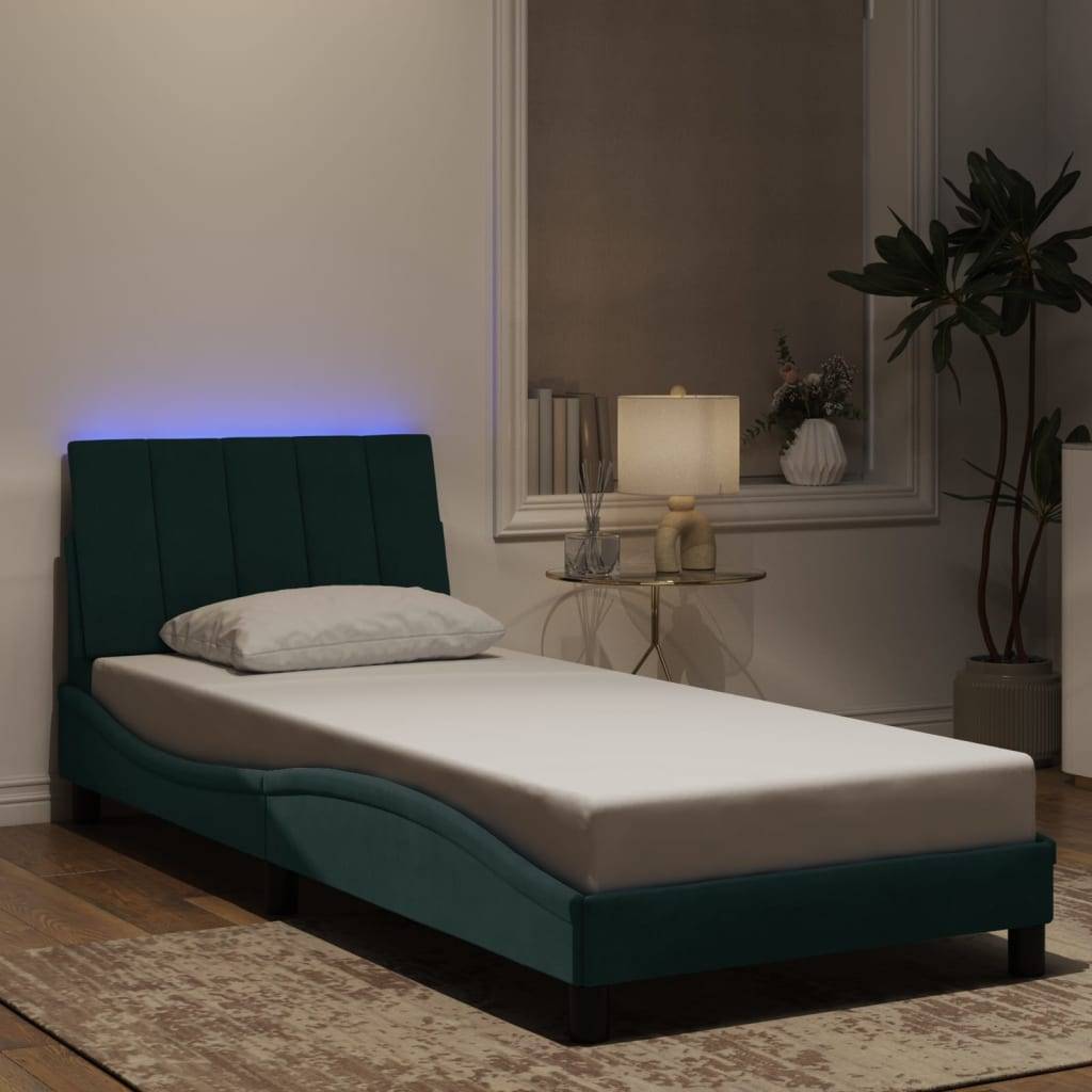 vidaXL Bettgestell mit LED ohne Matratze "Hanko" Dunkelgrün 90x190 cm Samt