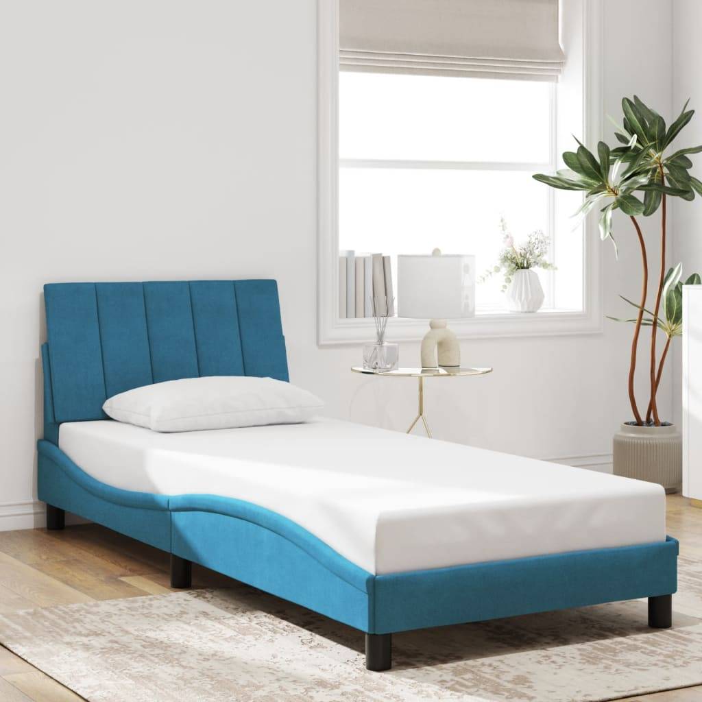 vidaXL Bettgestell mit LED ohne Matratze "Hanko" Blau 80x200 cm Samt