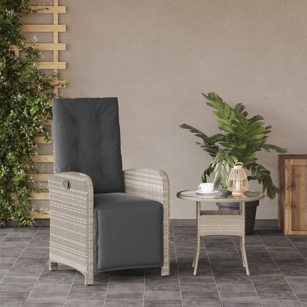 vidaXL Gartensessel mit Fußteil Verstellbar Hellgrau Poly Rattan