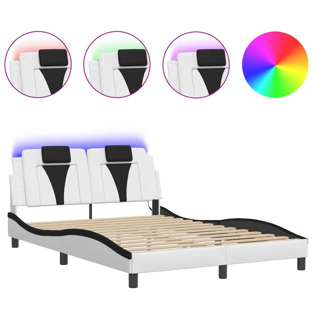 vidaXL Bettgestell "Viana" mit LED ohne Matratze Weiß und Schwarz 120x200 cm Kunstleder