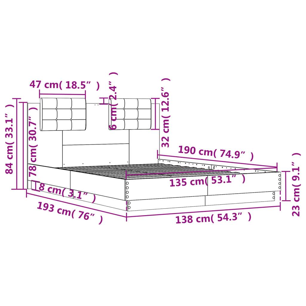 vidaXL Bettgestell mit Kopfteil Sonoma-Eiche 135x190 cm Holzwerkstoff