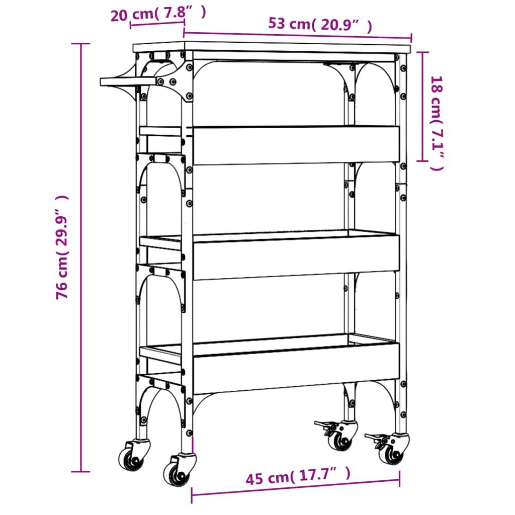 vidaXL Küchenwagen Räuchereiche 53x20x76 cm Holzwerkstoff