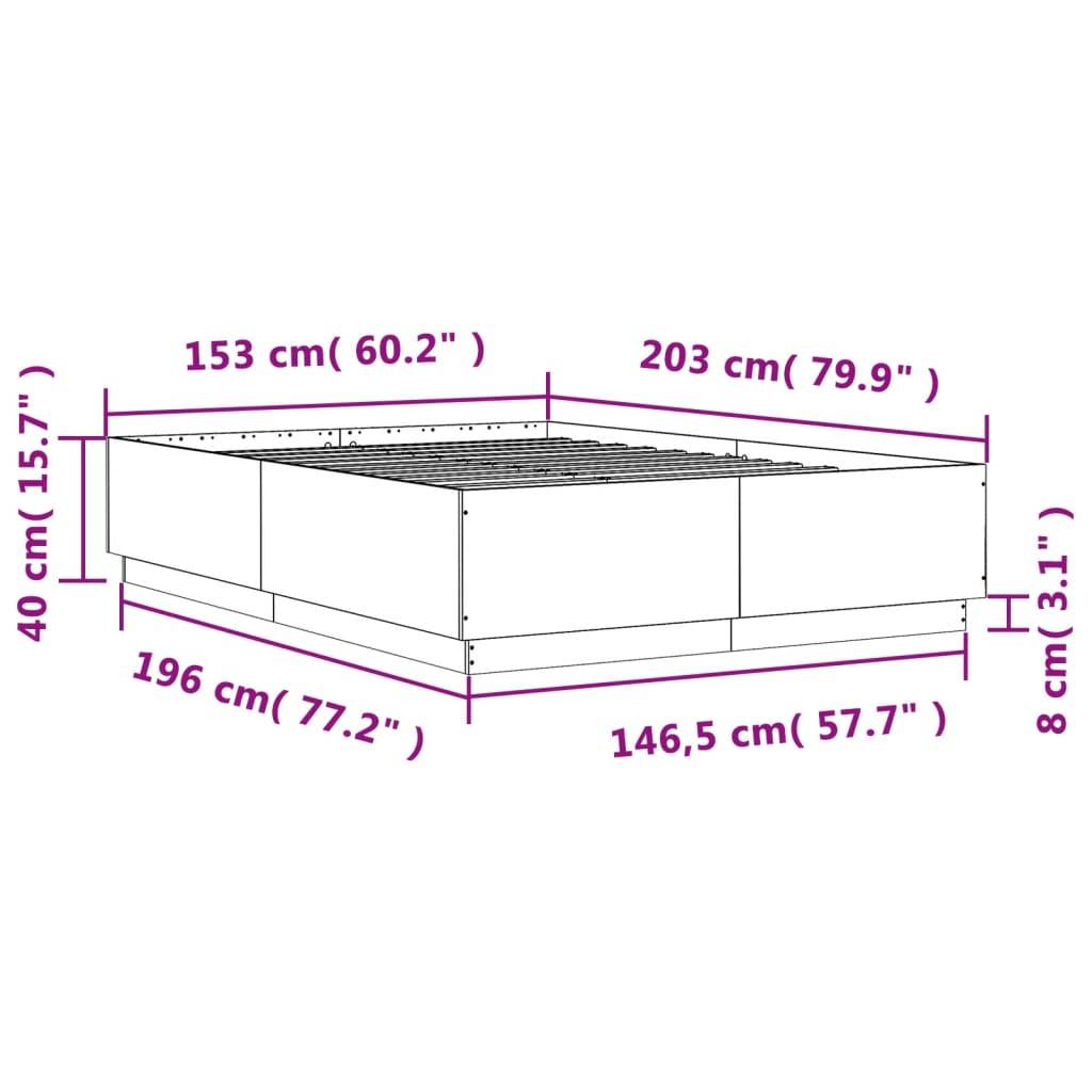 vidaXL Bettgestell mit LED ohne Matratze Schwarz 150x200 cm