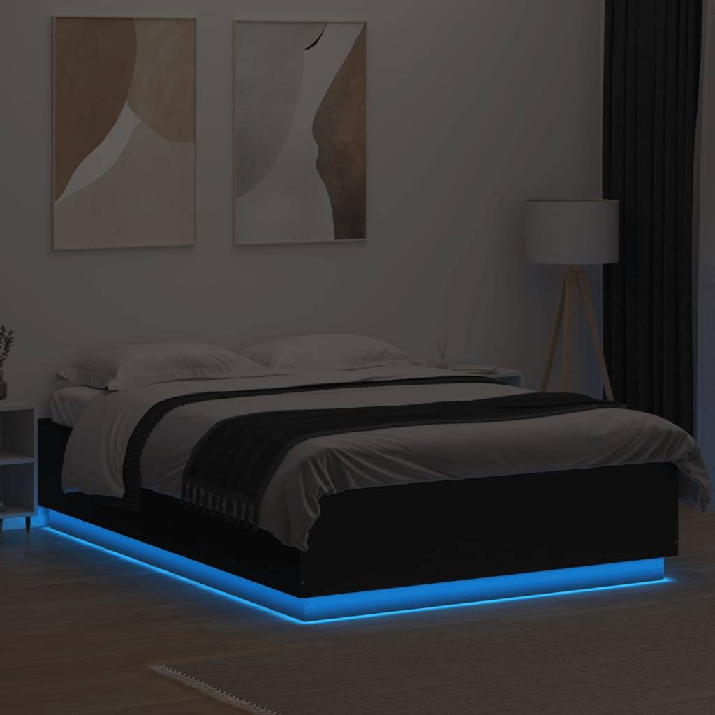 vidaXL Bettgestell mit LED ohne Matratze Schwarz 150x200 cm