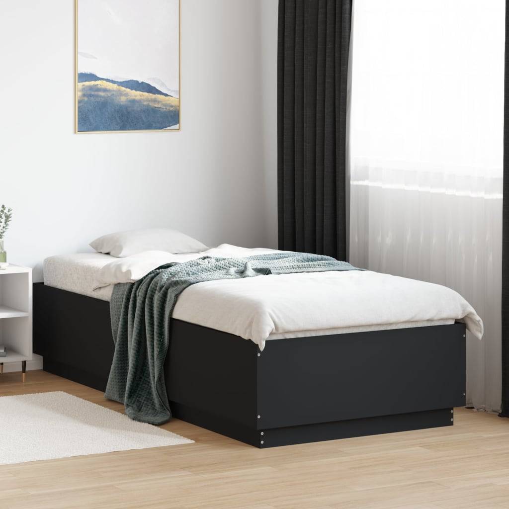vidaXL Bettgestell mit LED Schwarz 100x200 cm Holzwerkstoff