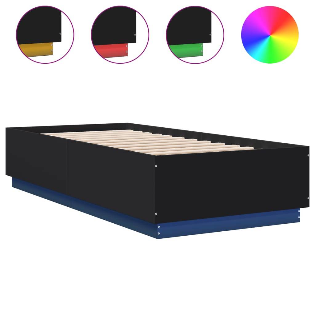 vidaXL Bettgestell mit LED Schwarz 100x200 cm Holzwerkstoff