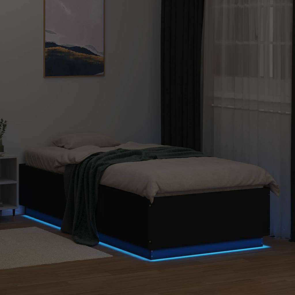 vidaXL Bettgestell mit LED Schwarz 100x200 cm Holzwerkstoff
