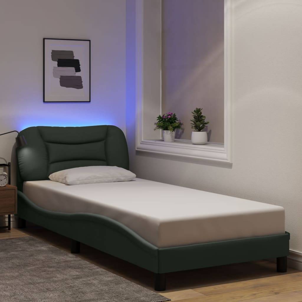 vidaXL Bettgestell mit LED ohne Matratze "Hvar" Dunkelgrau 90x200 cm Stoff